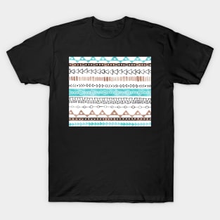 Brown Teal Blue Black hand drawn watercolor geometric tribal pattern T-Shirt